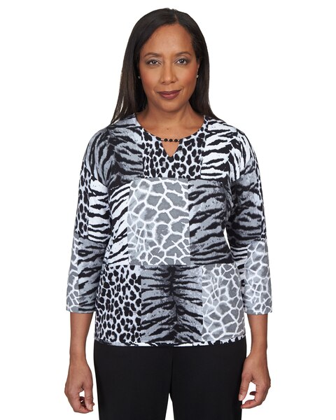 Alfred Dunner® Split Neck Animal Patch Top