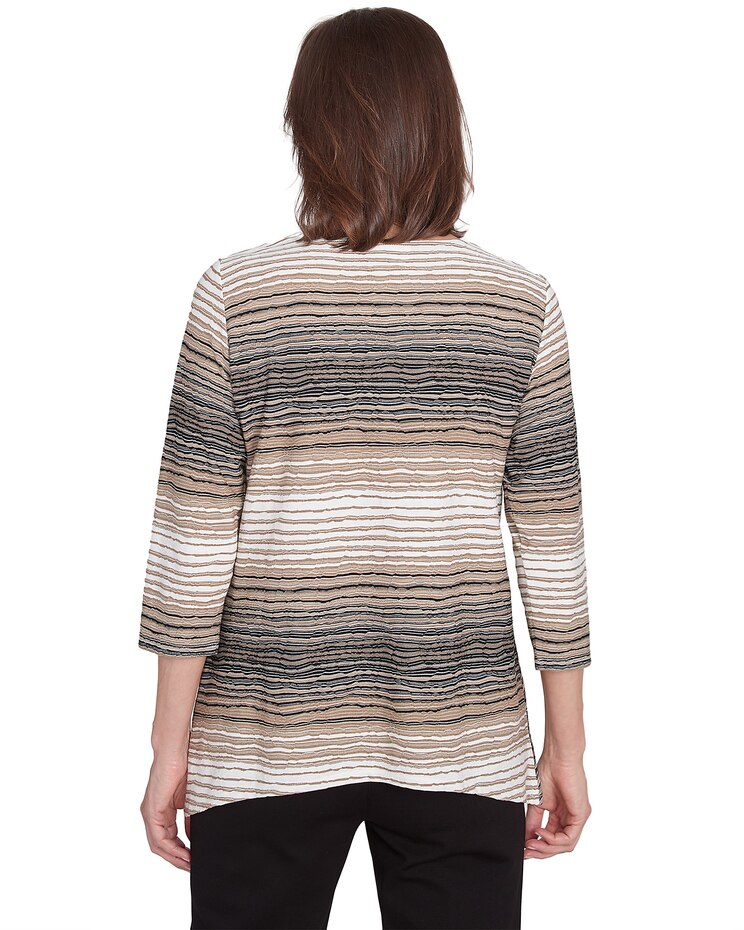 Alfred Dunner® Romancing The Stone Neutral Spliced Textured Stripe Tee image number 2