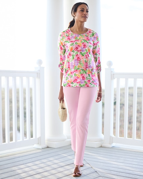 All Abloom Button-Pocket Popover Tunic 