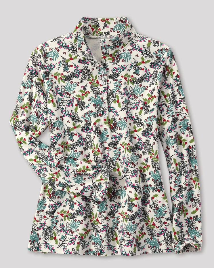 Essential Cotton Holly Berry Mockneck Henley image number 2