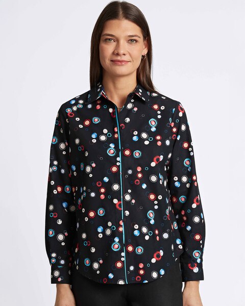 Foxcroft Charlie Multicolor Dot With Border Shirt