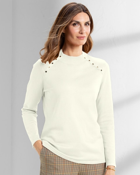 Madison Button-Trim Mockneck