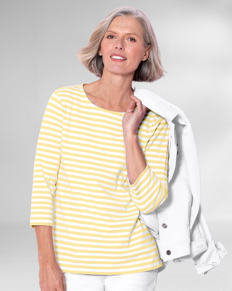 Essential Cotton Striped Three-Quarter-Sleeve Tee image number 1