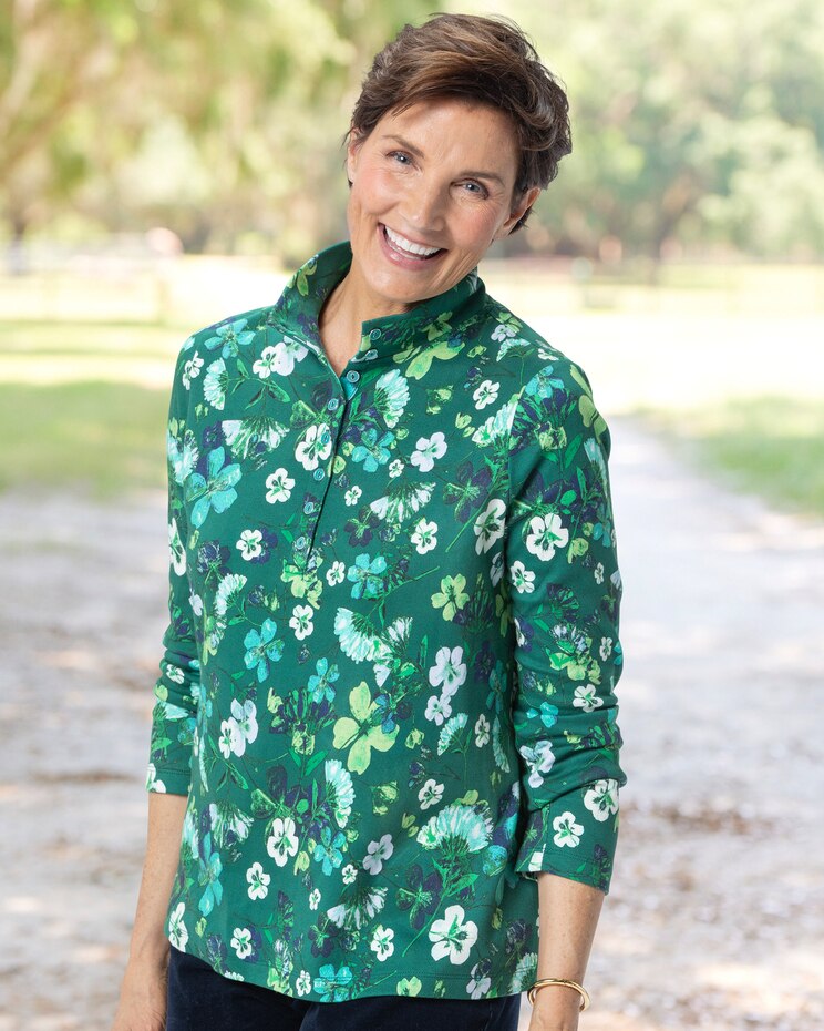Essential Cotton Highland Floral Mockneck Henley image number 1