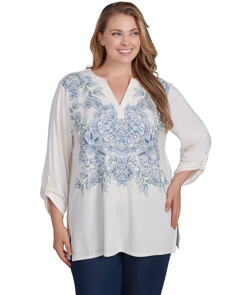 Ruby Rd® Paisley Patch Knit Top Emboidery