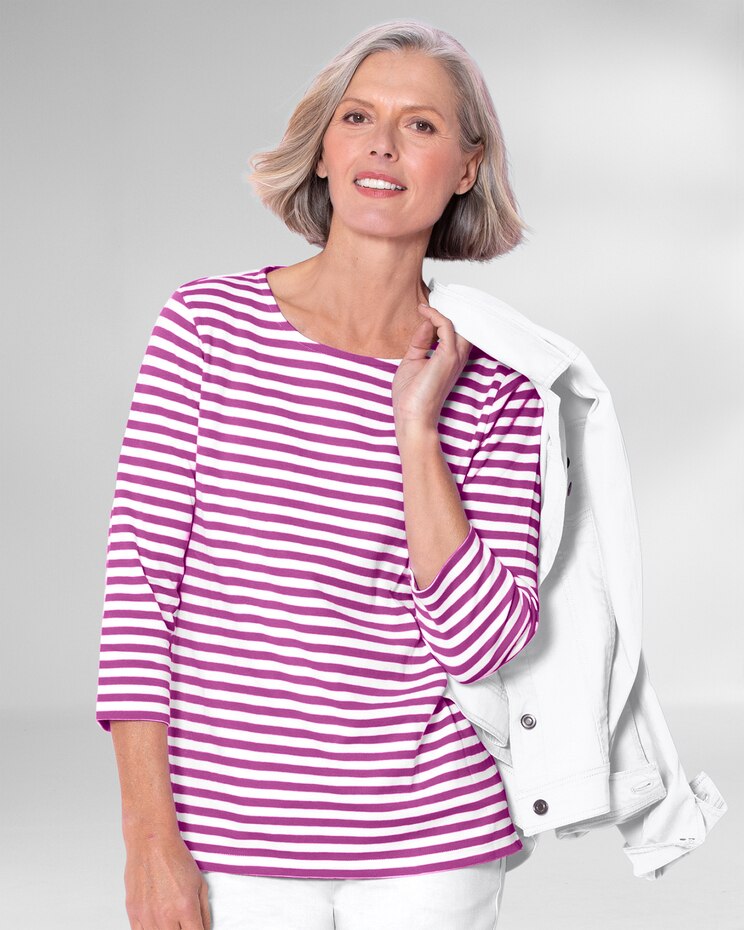 Essential Cotton Striped Three-Quarter-Sleeve Tee image number 1