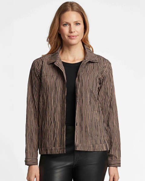 Foxcroft Thelma Mini Gigham Crinkle Jean Jacket