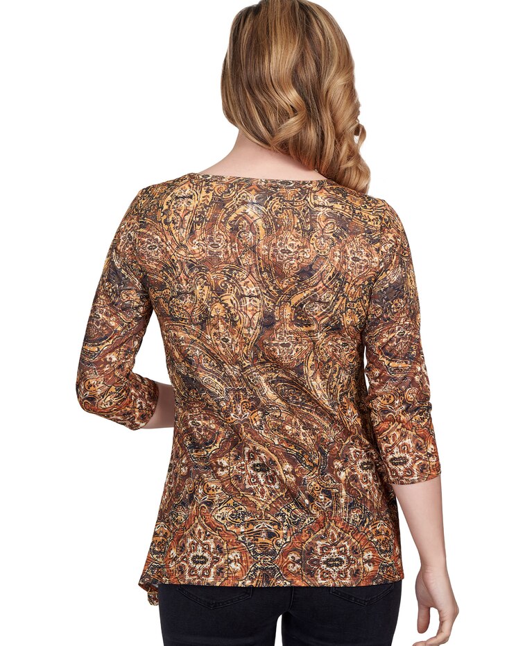 Ruby Rd® Keyhole Medallion Paisley Border Jersey Top image number 3