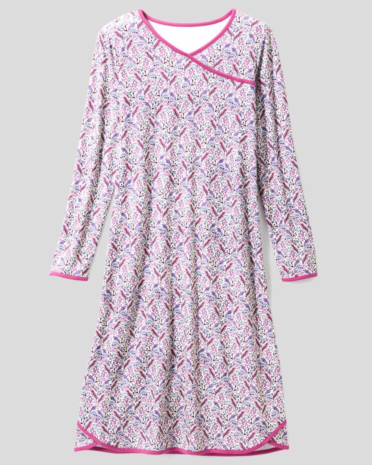 Leaf-Print Faux-Wrap Nightgown image number 2