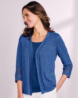 Linen/Cotton Crochet-Trim Cardigan  thumbnail number 1