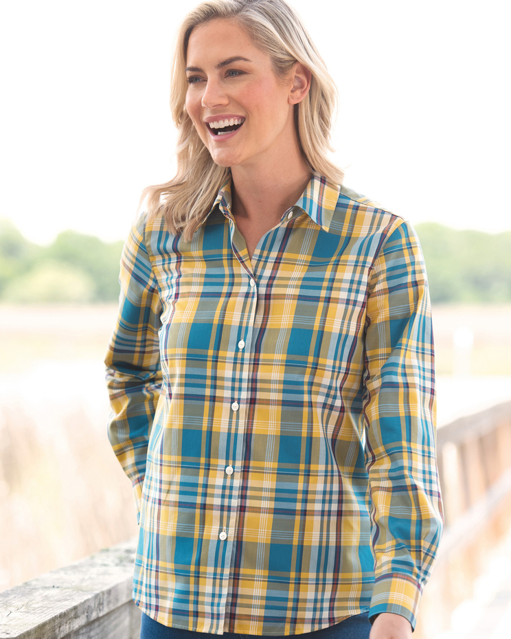 Foxcroft Perfect-Fit No-Iron Plaid Long-Sleeve Shirt image number 1