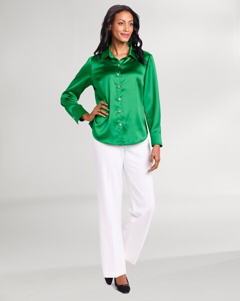 Jewel-Button Satin Blouse