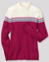 Ribbed Cotton Striped-Yoke Mockneck thumbnail number 2