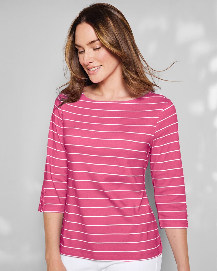 Coastal Cotton Striped Bateau-Neck Tee image number 1