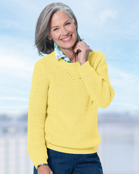 Shaker-Stitch Pullover Sweater