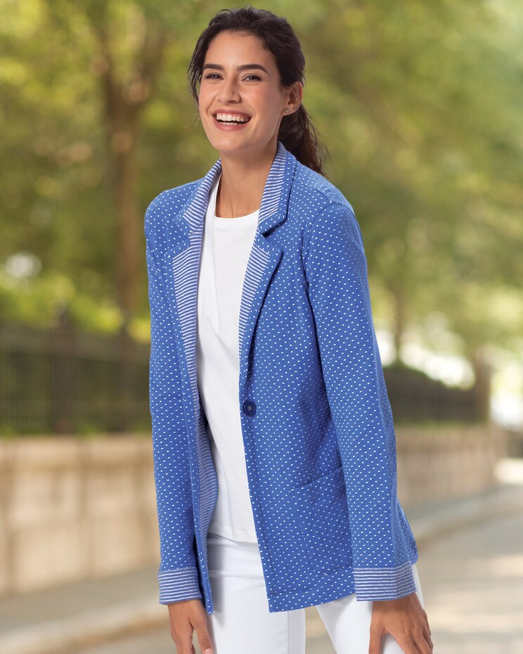 Stripe-Trimmed Dot Knit Jacket image number 1