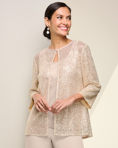 Three-Quarter-Sleeve Twinset with Sequin Detail by Alex Evenings
