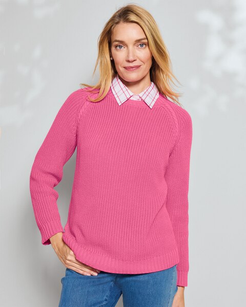 Bayside Cotton Shaker-Stitch Pullover
