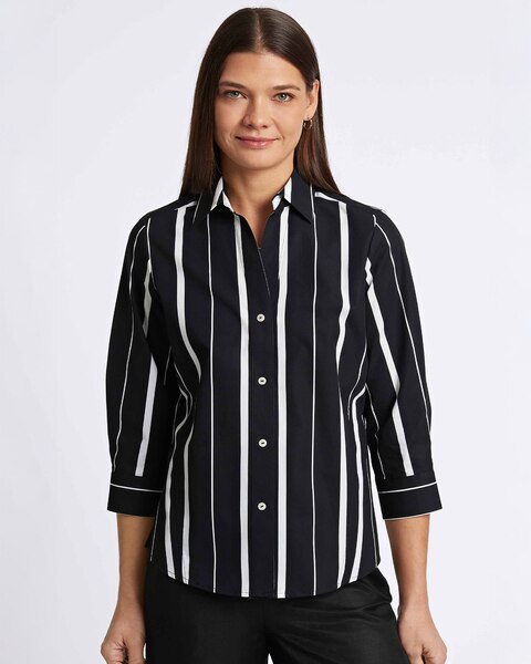 Foxcroft Paityn 3/4 Sleeve Stripe Shirt