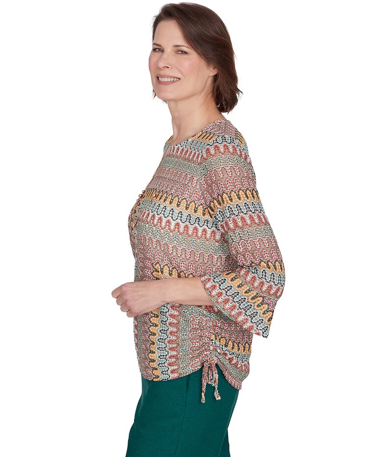 Alfred Dunner® Emerald Isle Spliced Texture Top With a Drawstring Hemline image number 4