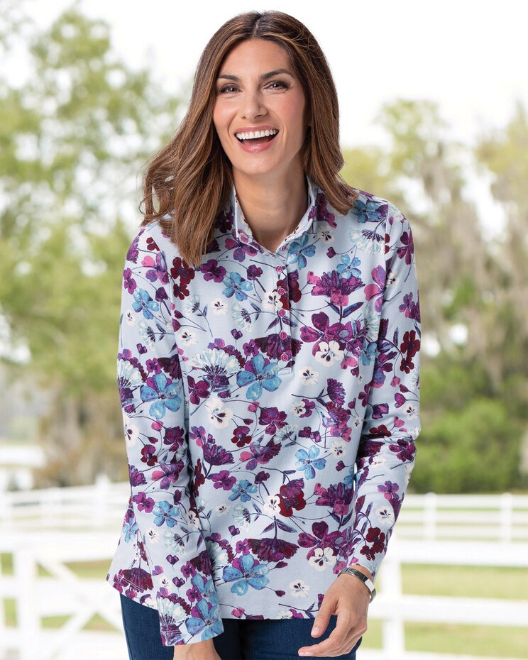 Essential Cotton Highland Floral Mockneck Henley image number 2