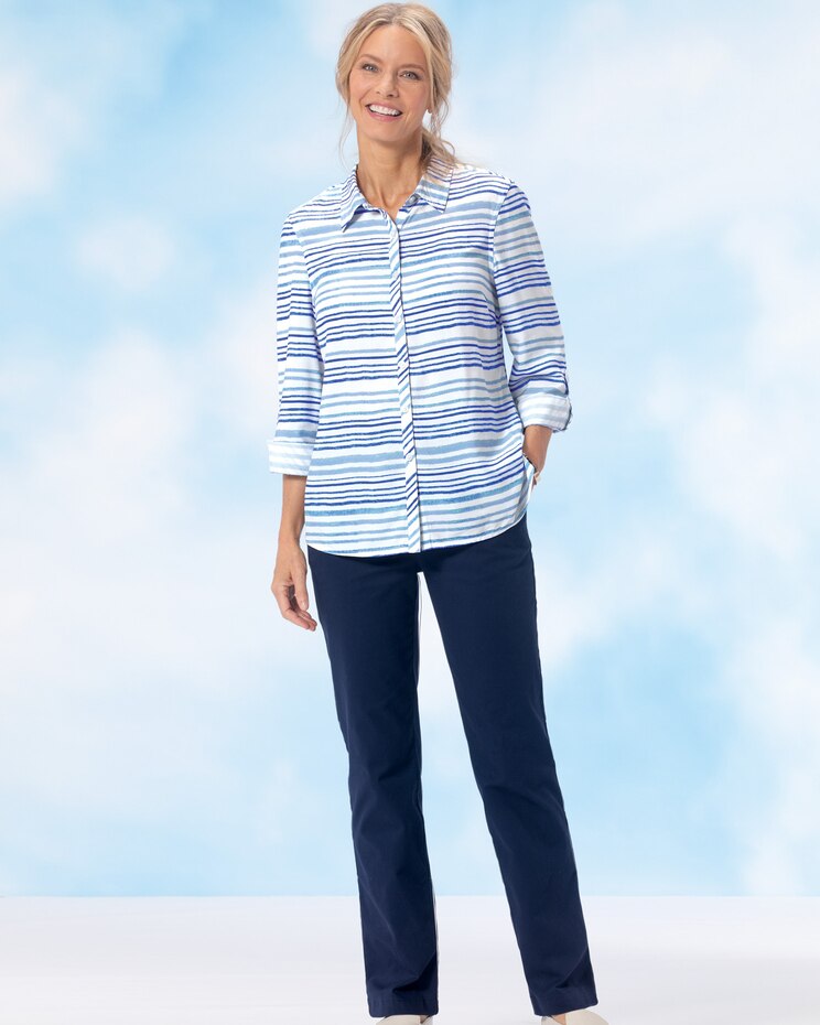 Ombre-Stripe Roll-Sleeve Shirt image number 2