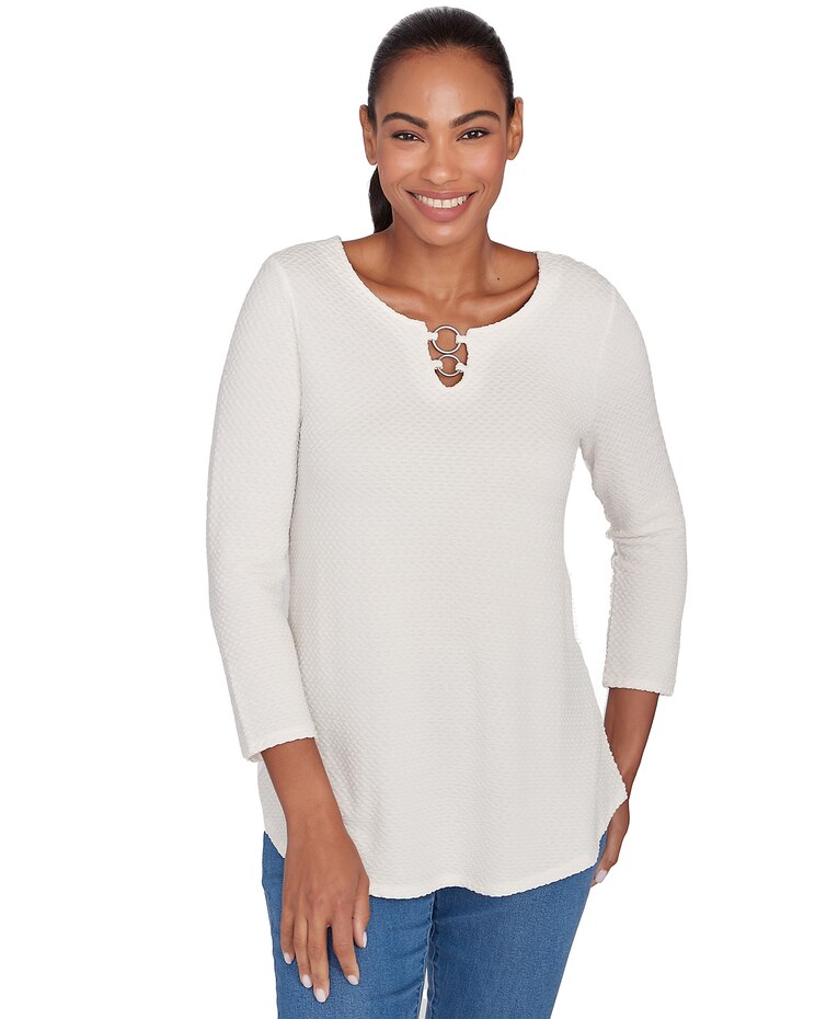Ruby Rd® Paisley Patch Knit Trim Solid Top image number 1