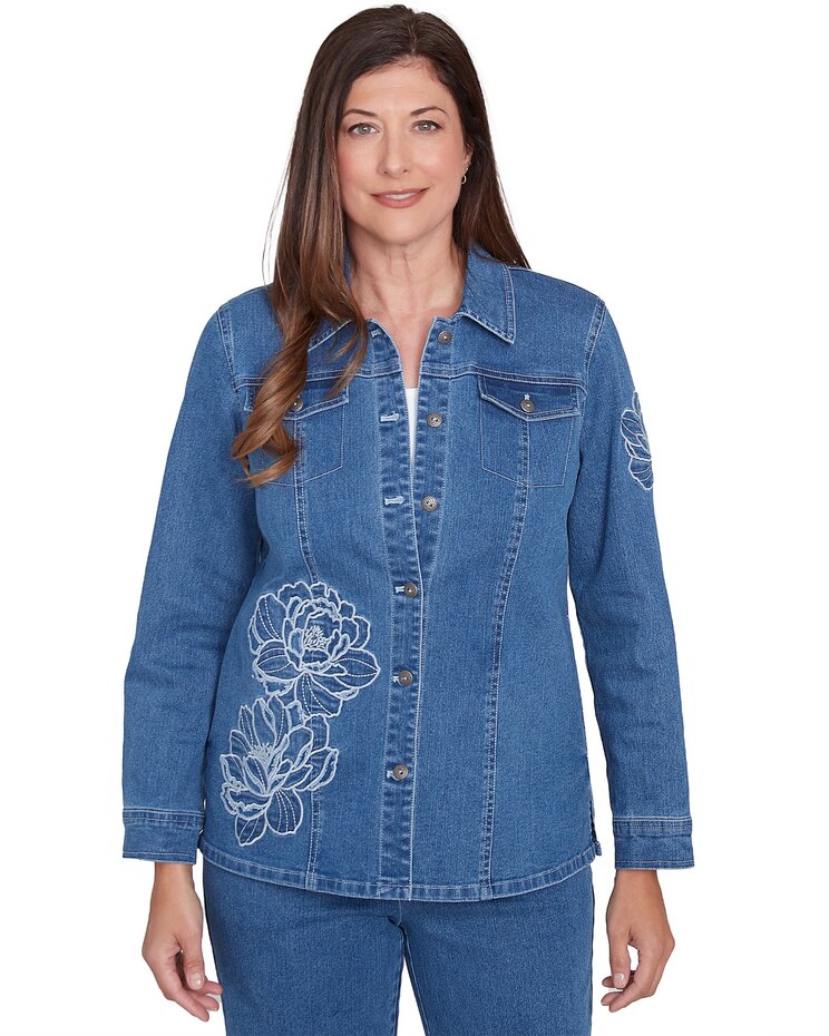 Alfred Dunner® Free Spirit Super Stretch Floral Denim Jacket image number 1