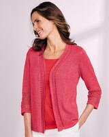Linen/Cotton Crochet-Trim Cardigan  thumbnail number 1