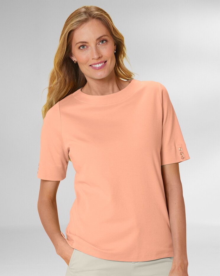 Essential Cotton Solid Elbow-Sleeve Tee image number 1