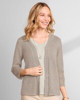 Linen/Cotton Crochet-Trim Cardigan  thumbnail number 1