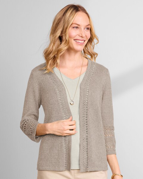 Linen/Cotton Crochet-Trim Cardigan 