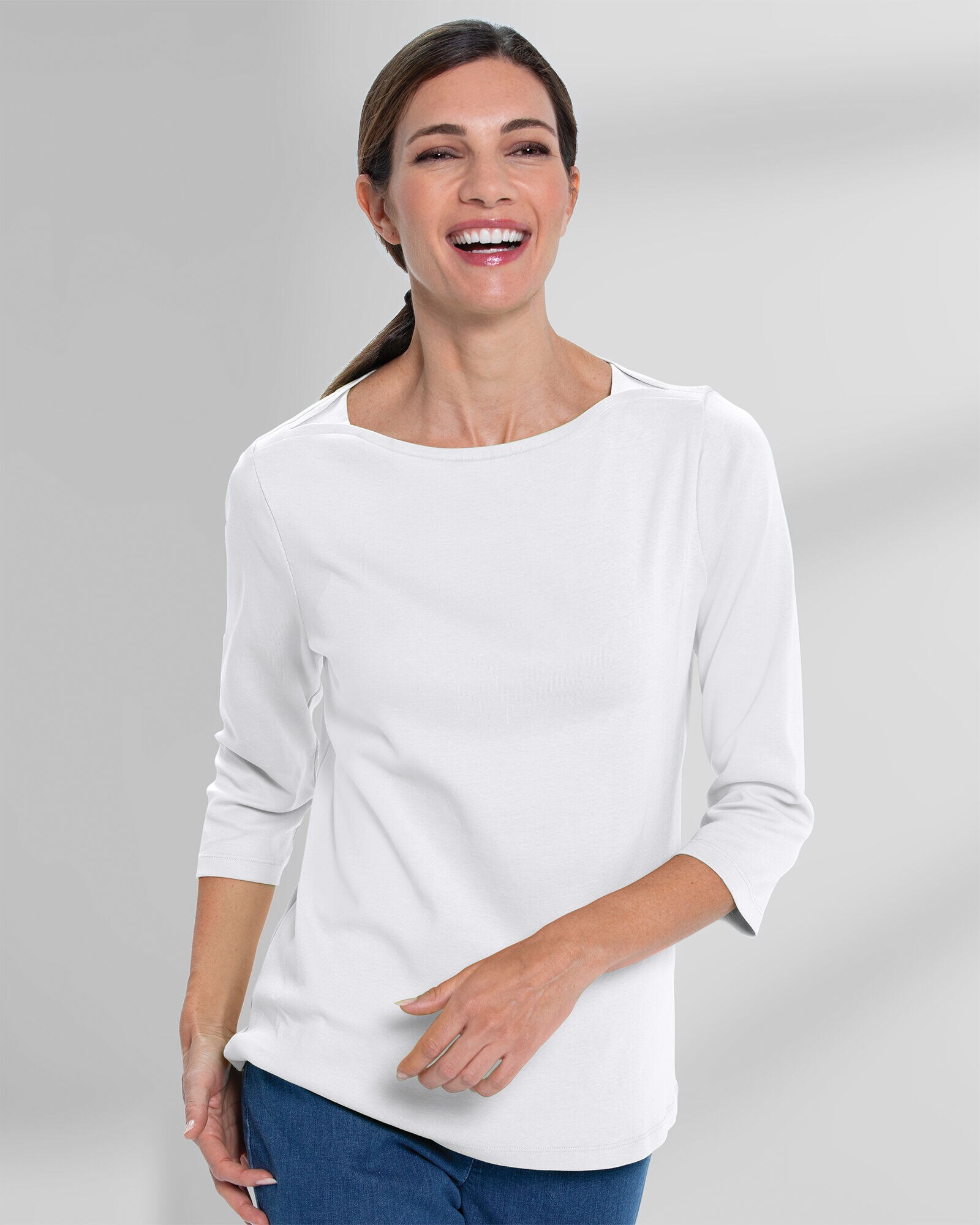 Coastal Cotton Three-Quarter Sleeve Bateau-Neck Tee
