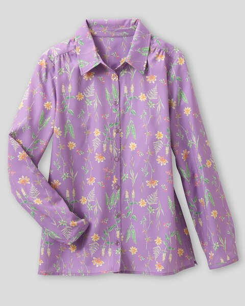Botanical Floral Button-Front Blouse