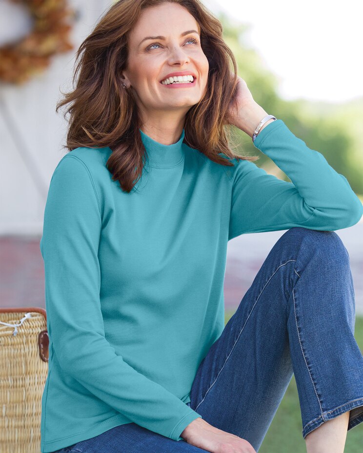 Essential Cotton Long-Sleeve Solid Mockneck image number 1