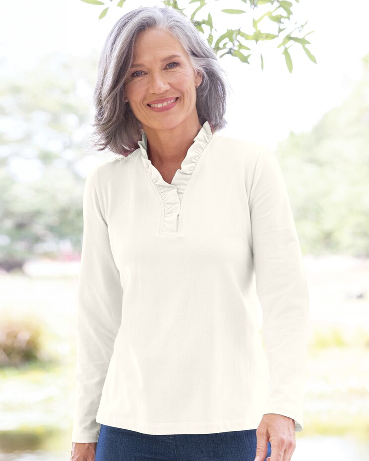 Prima™ Cotton Long-Sleeve Ruffle-Neck Tee image number 1
