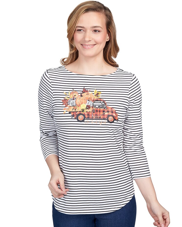 Ruby Rd® Fall Y'all Striped Three-Quarter Sleeve Tee image number 1