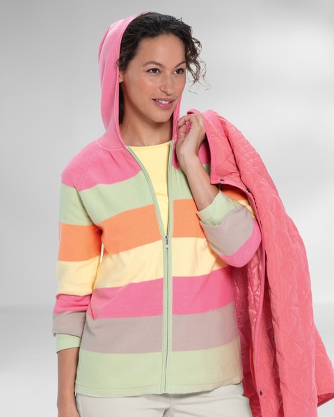 Wide Stripe Zip-Front Hoodie