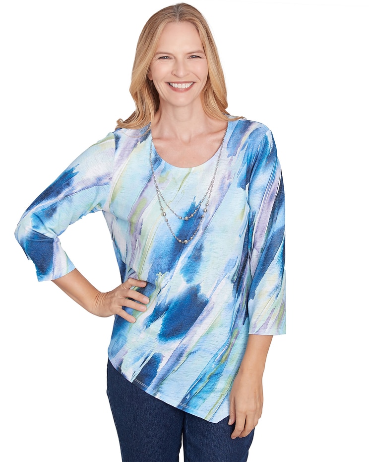 Alfred Dunner® Classics Diagonal Brushstroke Top with Necklace image number 1