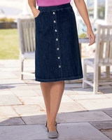 Liberty Knit Denim Button-Front Midi Skirt thumbnail number 1