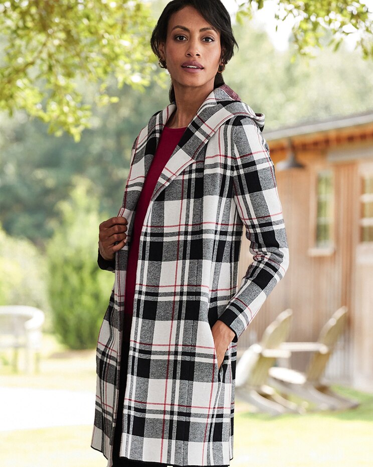 Perfect Plaid Hooded Coatigan image number 1