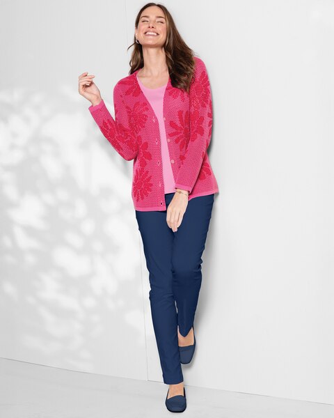 Textured Floral Jacquard Cardigan & SlimSation Full Length Tapered Pants