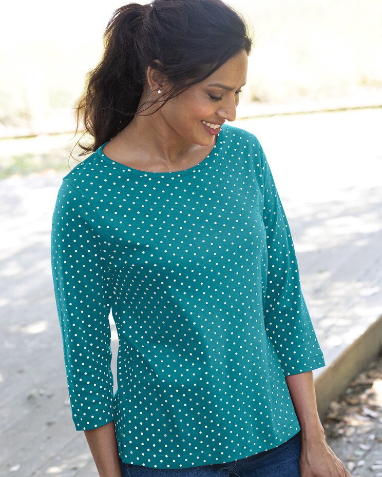 Dot-Print Three-Quarter-Sleeve Tee image number 1