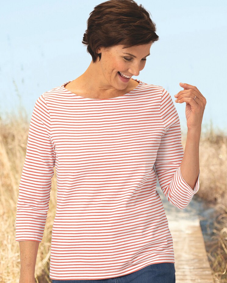 Mini Statement-Stripe Cotton Knit Bateau Tee image number 1