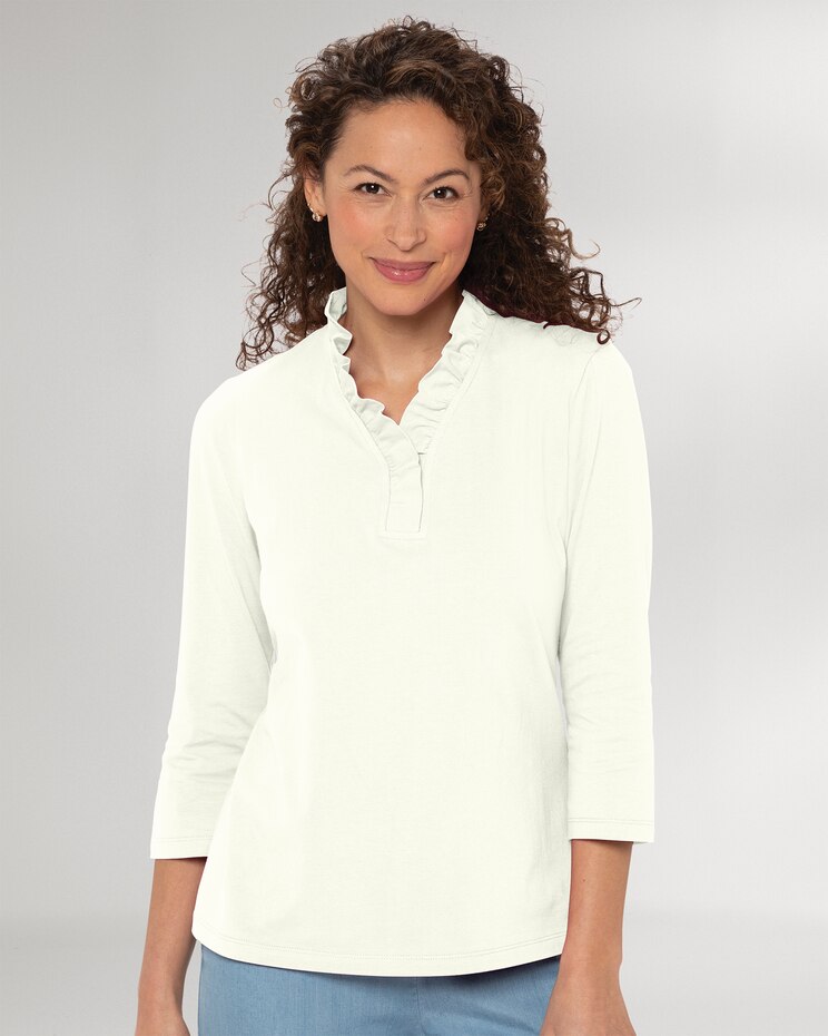 Prima™ Cotton Solid Ruffle-Neck Tee image number 1