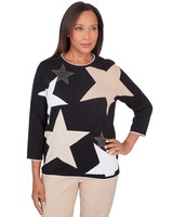 Alfred Dunner® Neutral Territory Star Patch Crew Neck Sweater thumbnail number 1