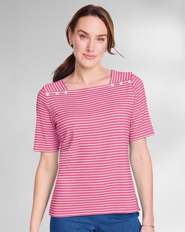 Coastal Cotton Striped Square-Neck Tee image number 1