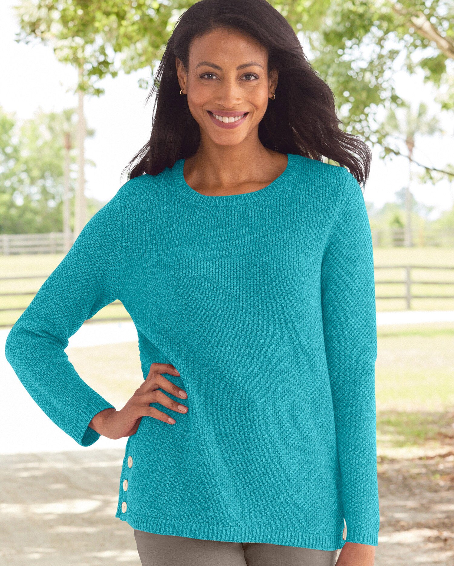 Side on sale button sweater