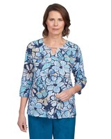 Alfred Dunner® Stripe Floral Beaded Split Neck Top thumbnail number 1