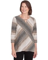 Alfred Dunner® Romancing The Stone Neutral Spliced Textured Stripe Tee thumbnail number 1